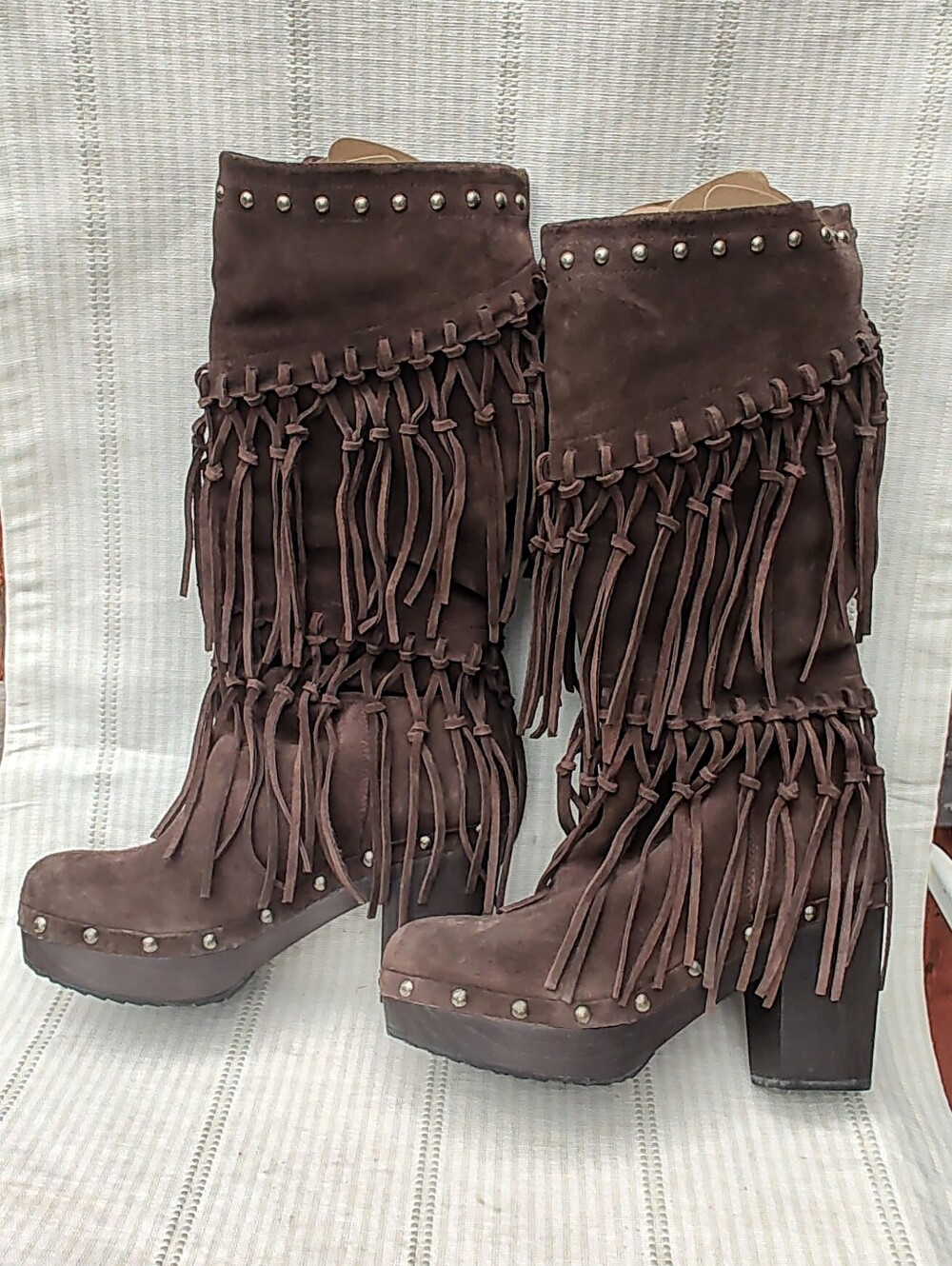 Like New Ariat Music Row Fringe Platform Suede Boots Sz 8.5